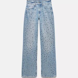 Zara Light Blue Polka Dot Wide Leg Jeans